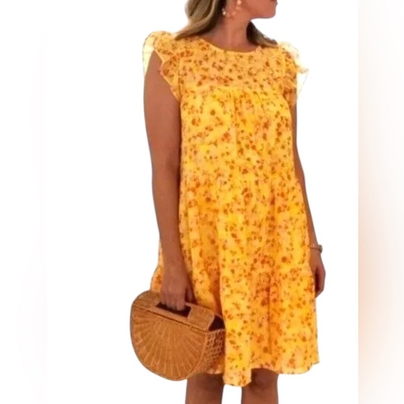 Marie Oliver Dresses & Skirts - Marie Oliver Sailor Dress, Yellow Floral. Looks NEW! Ruffle  cap sleeves.